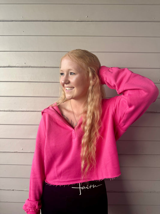 V-Neck Hooded Pullover Sweater