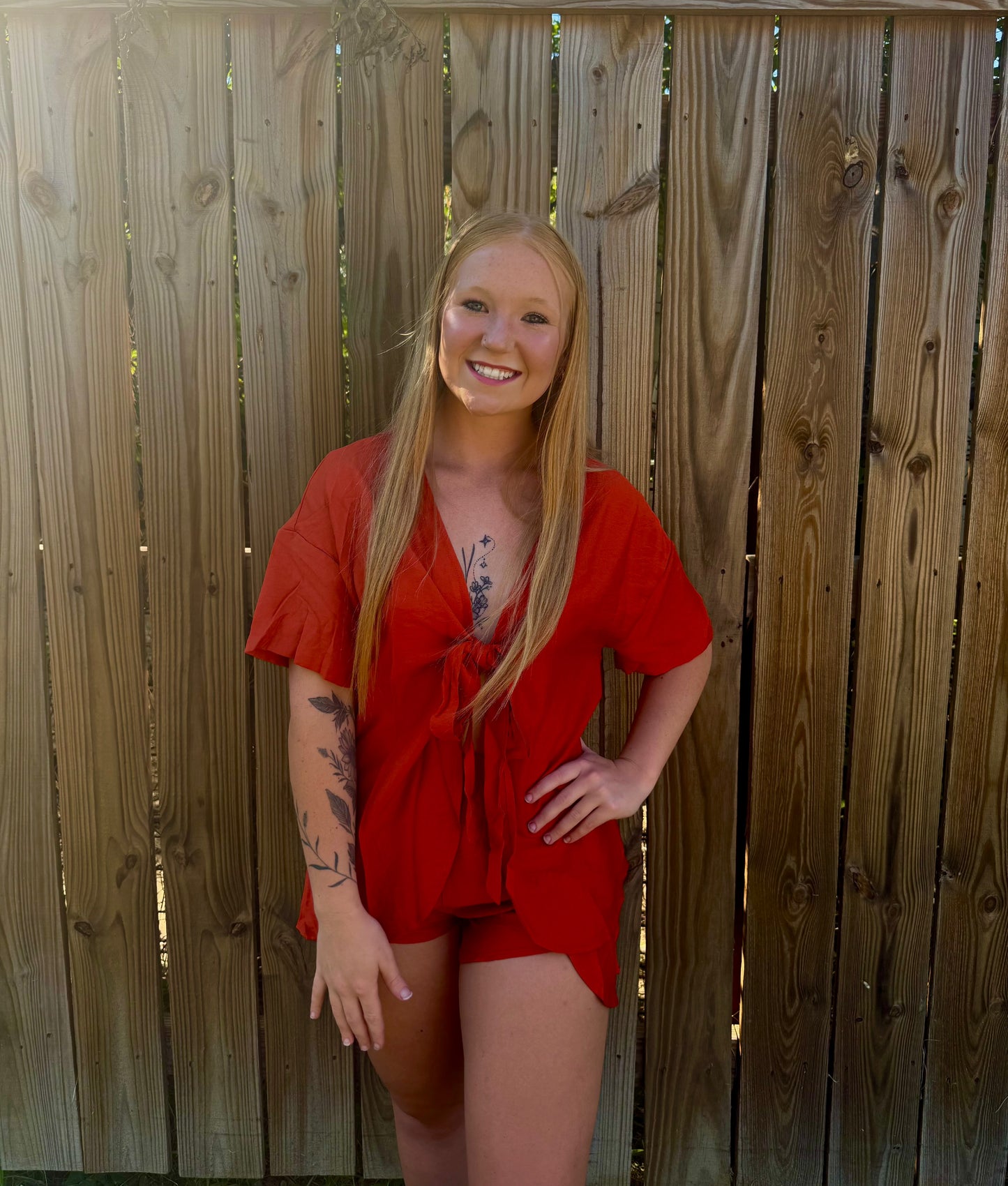 Casual Chest Tie Shirt Shorts Two Piece Set