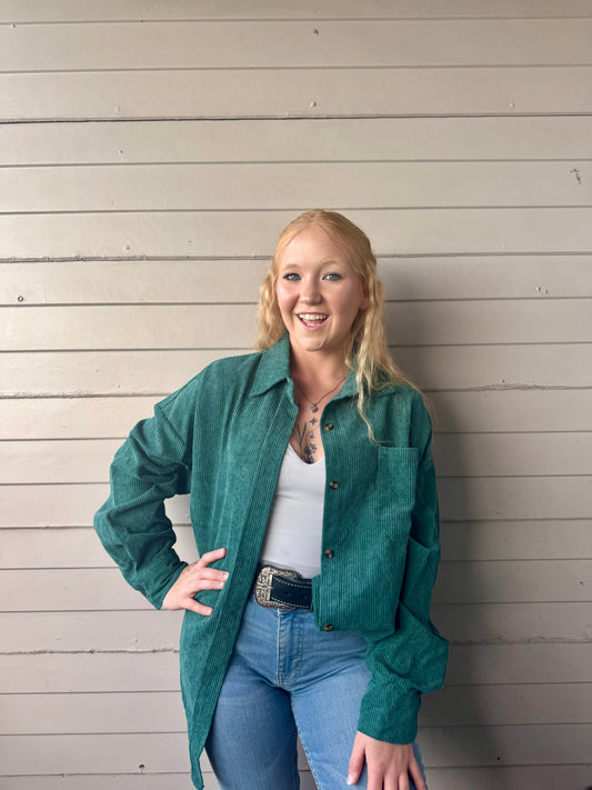Oversized Corduroy Button-Up Shirt with Chest Pockets
