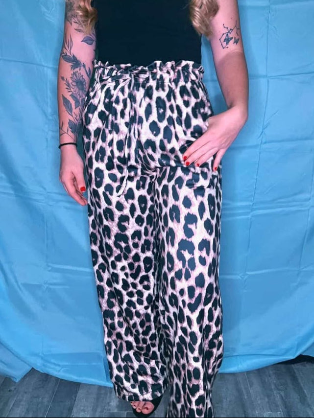 Leopard Pleated Wide Leg Pants